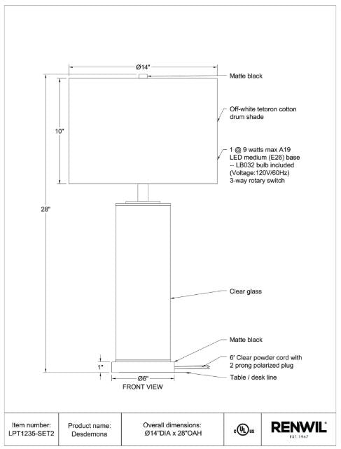 Desdemona Table Lamp 14x28x14"