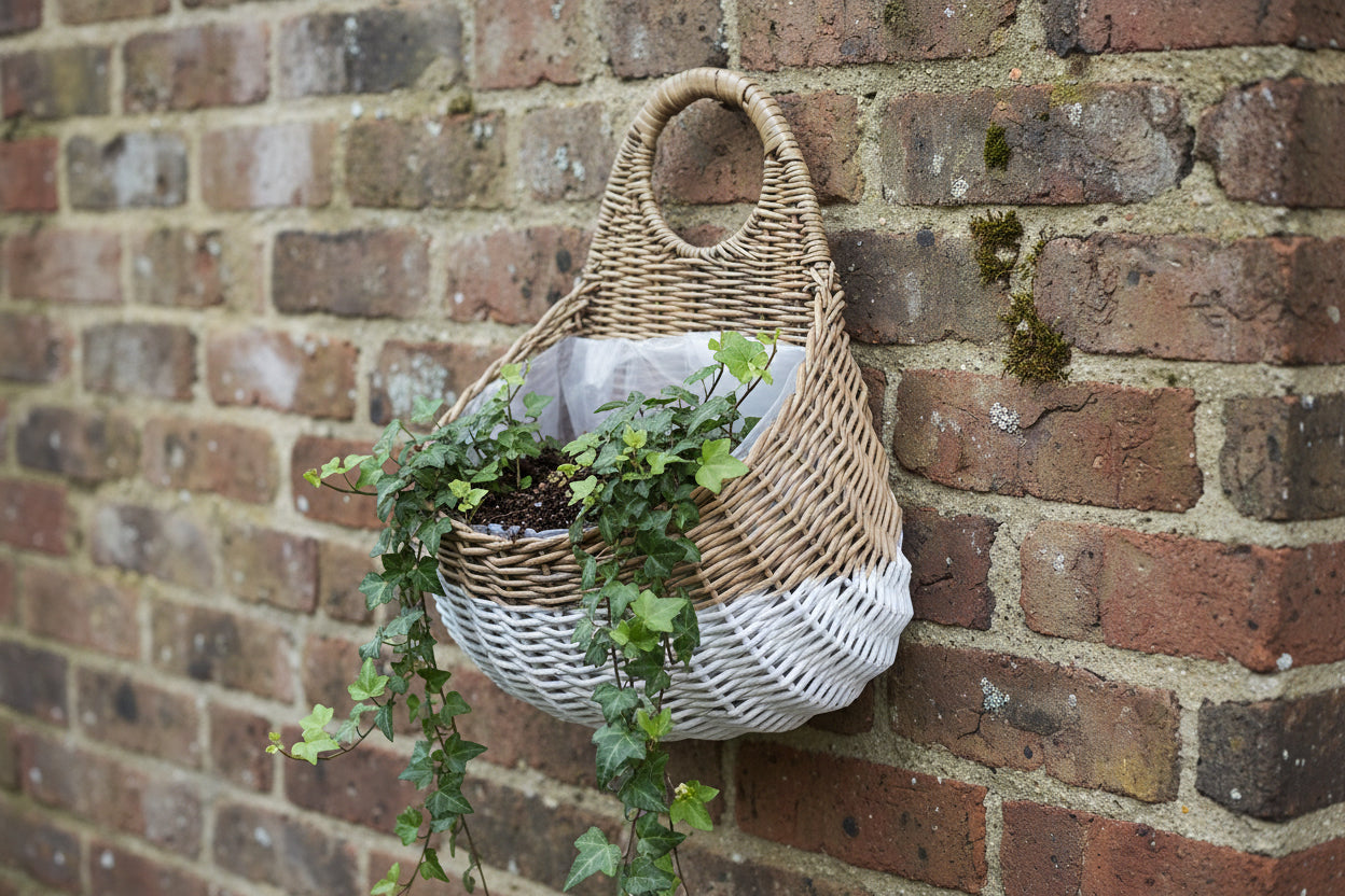 Grey Willow Wall Basket Dipped White, Plastic Liner