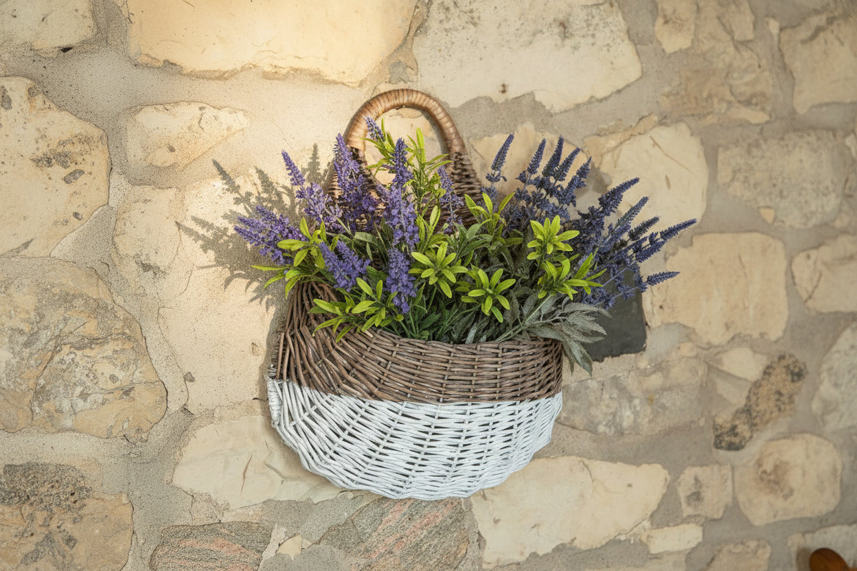 Grey Willow Wall Basket Dipped White, Plastic Liner