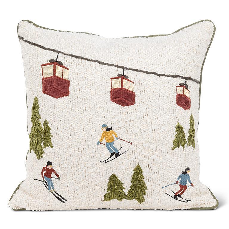 Square Ski Scene Boucle Pillow