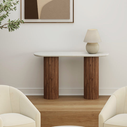 Jilsa Console Table - White Marble/Walnut 50 x 14 x 30
