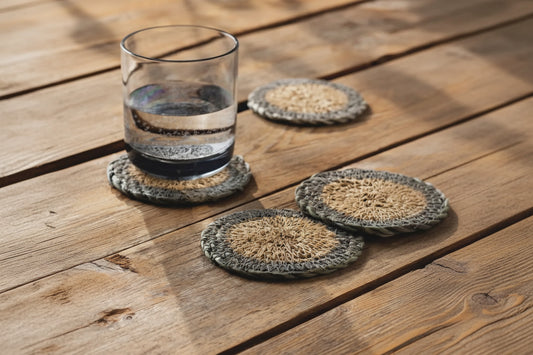 Blue Border Seagrass Coasters Set of 4