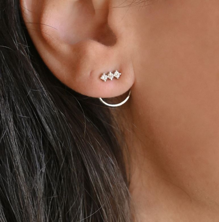 Sterling Silver Front Back Circle Ear Jacket - Cz Earrings Silver