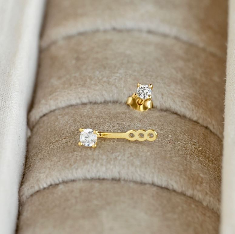 Sterling Silver Front Back Circle Ear Jacket - Cz Earrings Gold Plated