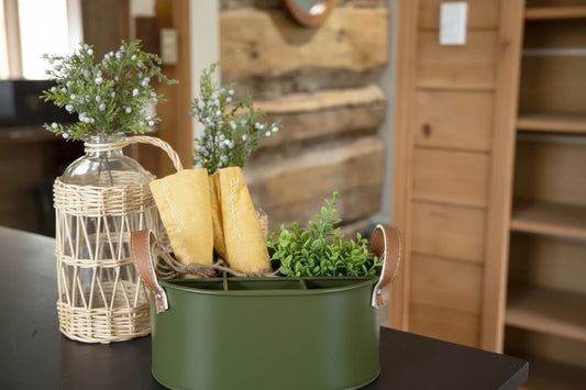 Oval Metal Divided Caddy- Dark Green