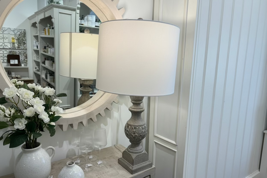 Brown Faux Wood with White Shade 33"