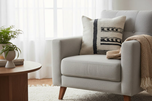 20" X 20" Cotton Cushion Cover Grey and Black design lines