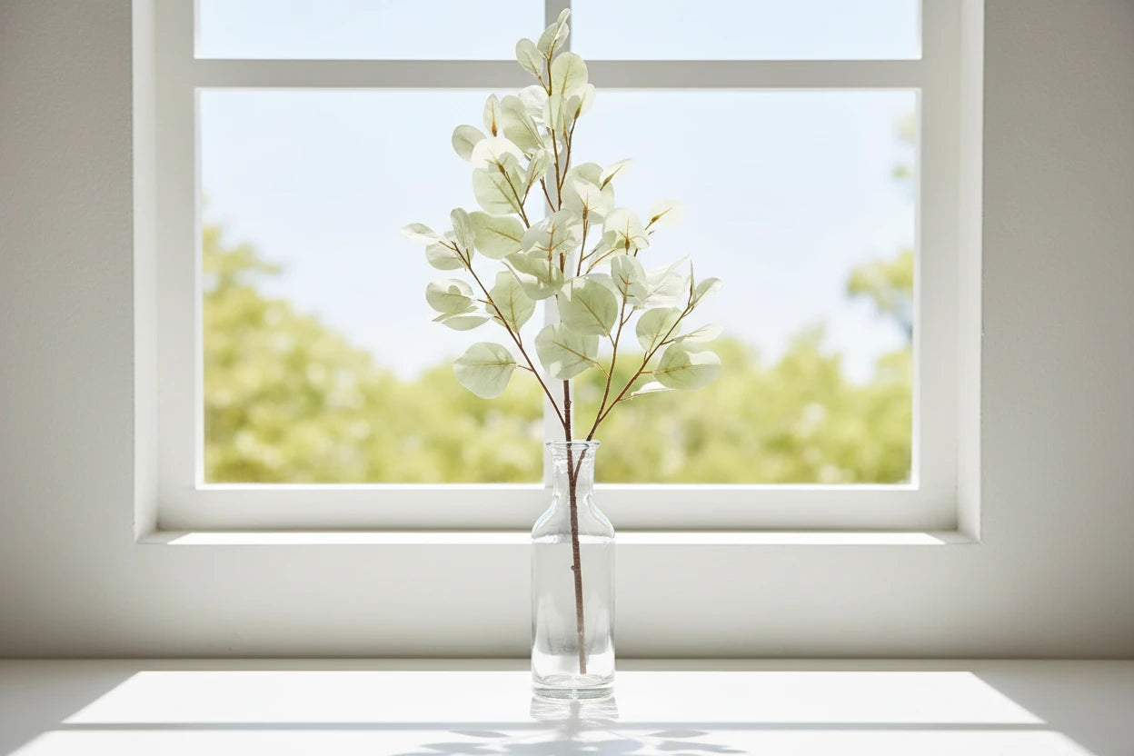 Bleached Silver Dollar Eucalyptus 34" Spray - Light Green