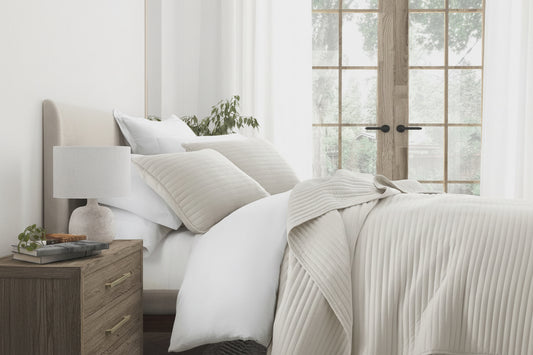 3pc Stripe Stitch Quilted Coverlet Set Natural