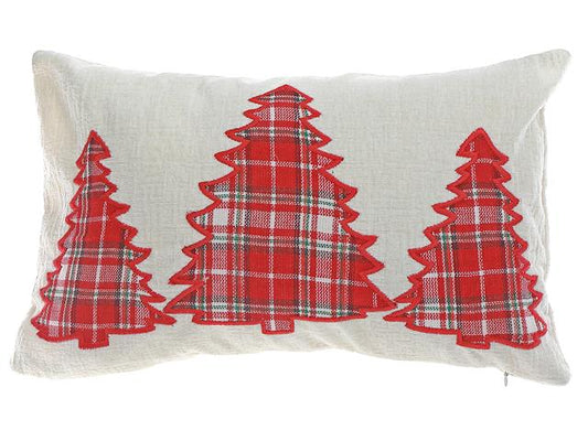 EMBRODOIDERED CUSHIONS PLAID TREE