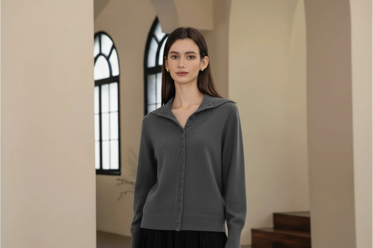 Belted Open-Knit Cardigan with Buttons