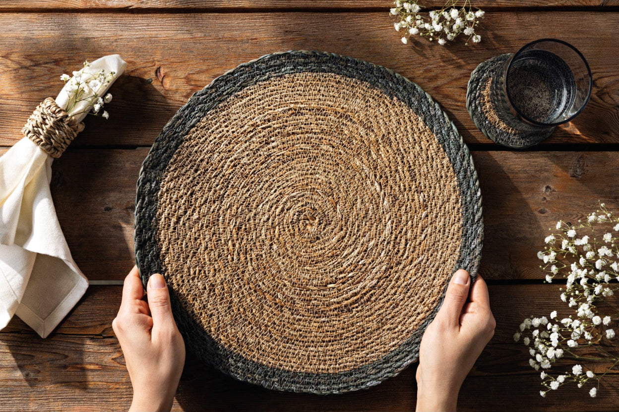 Blue Border Seagrass Placemat - set of 4