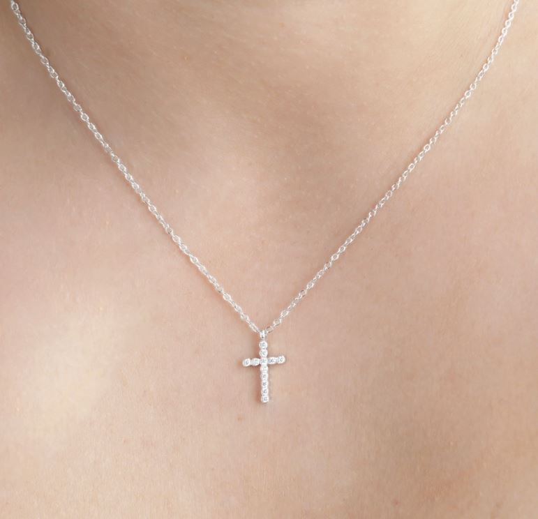 Dainty Cross Necklace - Stainless Steel Small Cross Pendant Silver