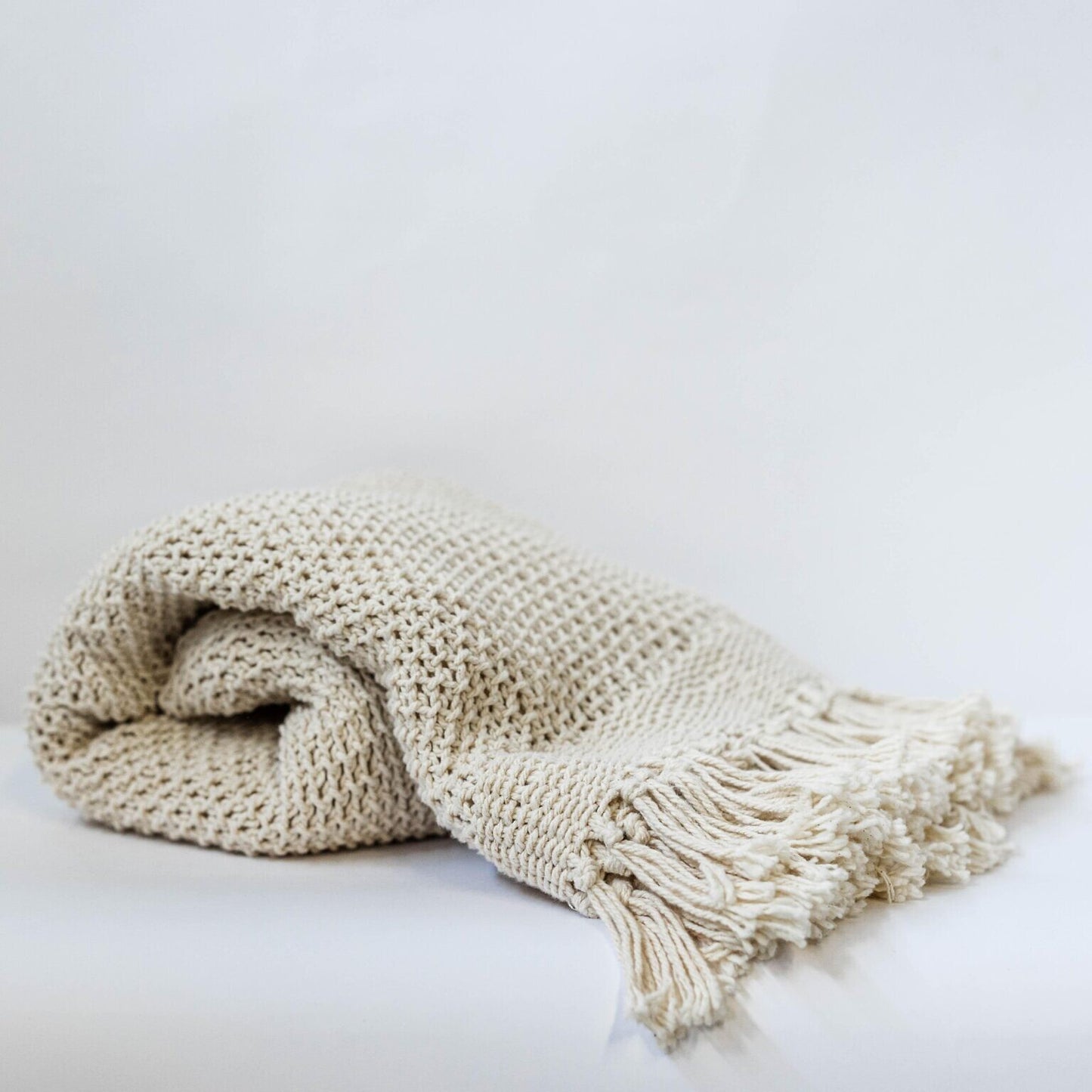 Knitted Cream Cotton Throw 50" X 65"