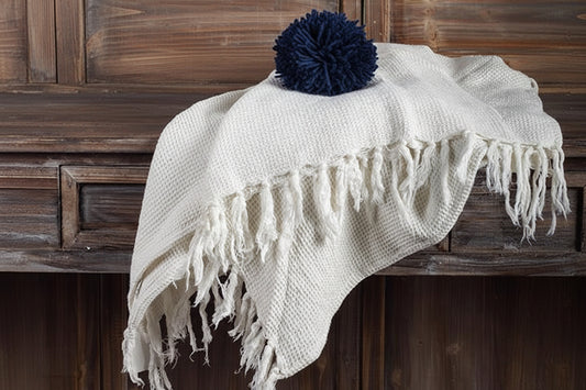 Cotton Waffle Weave Throw with Fringes 50" X 65"