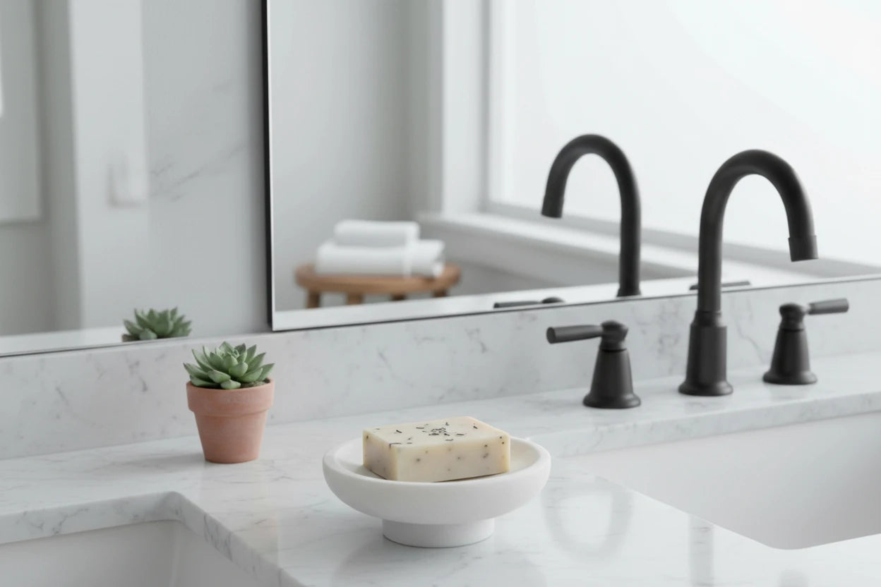 Lena White Marble Round Soap Dish with Base