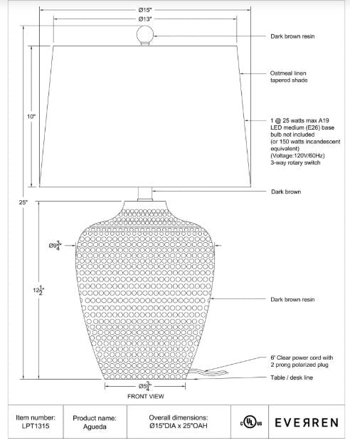 Agueda Lamp 15W x 25H