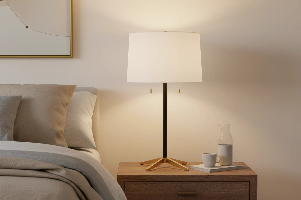 Orono lamp Iron Powder coated matte black finish Iron Gold finish Ivory linen shade