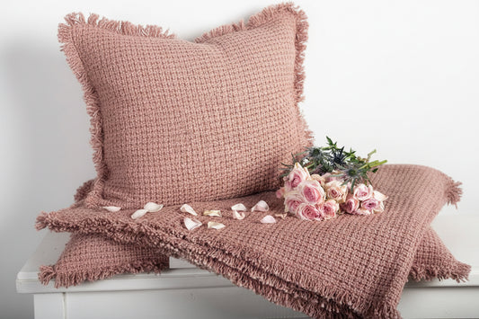 Cotton Slub Trow with Fringes, Dull Rose 50" X 65"
