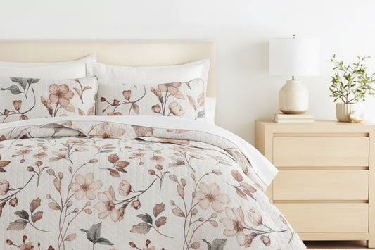 Russet Floral All Season Patterned Reversible Quilt Set