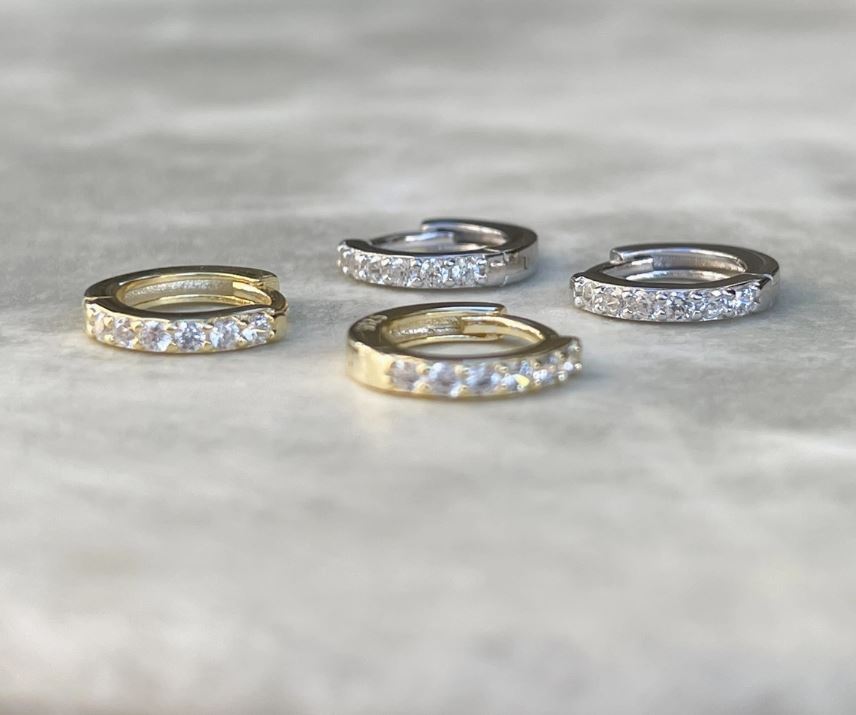 Sterling Silver Clover Earring Set - Diamond Stud, Hoops, and Dangle