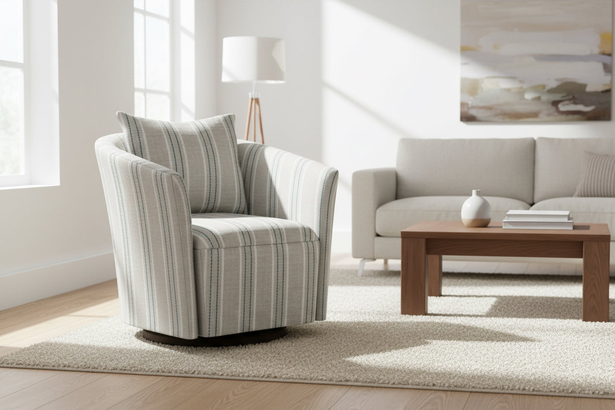 Serena Swivel Chair-Beige and Stripes