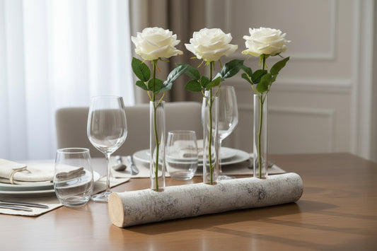 Birch Log with Triple Vase