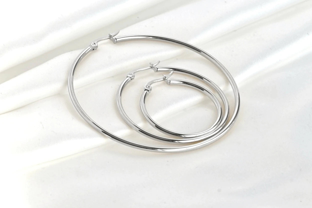 1.8 mm Thin Gold Hoops - Tarnish-Free Large Hoop Earrings