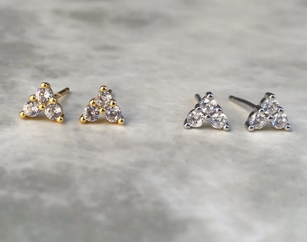 Sterling Silver Clover Earring Set - Diamond Stud, Hoops, and Dangle