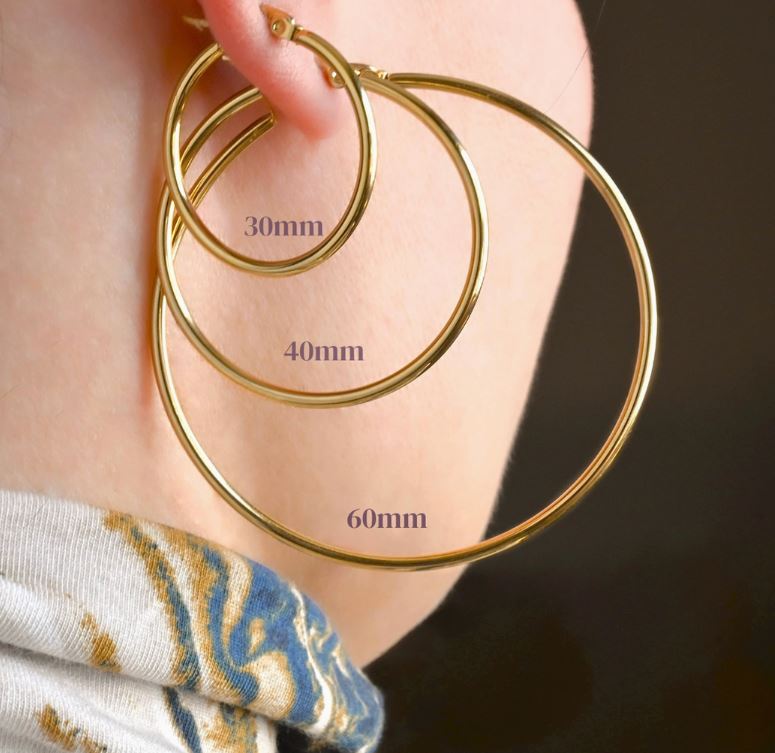 1.8 mm Thin Gold Hoops - Tarnish-Free Large Hoop Earrings
