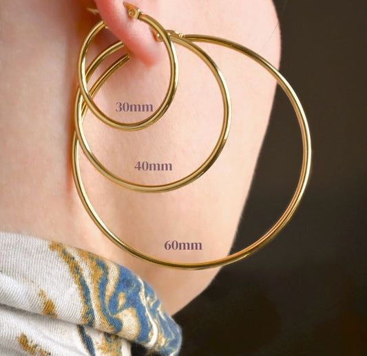 1.8 mm Thin Gold Hoops - Tarnish-Free Large Hoop Earrings