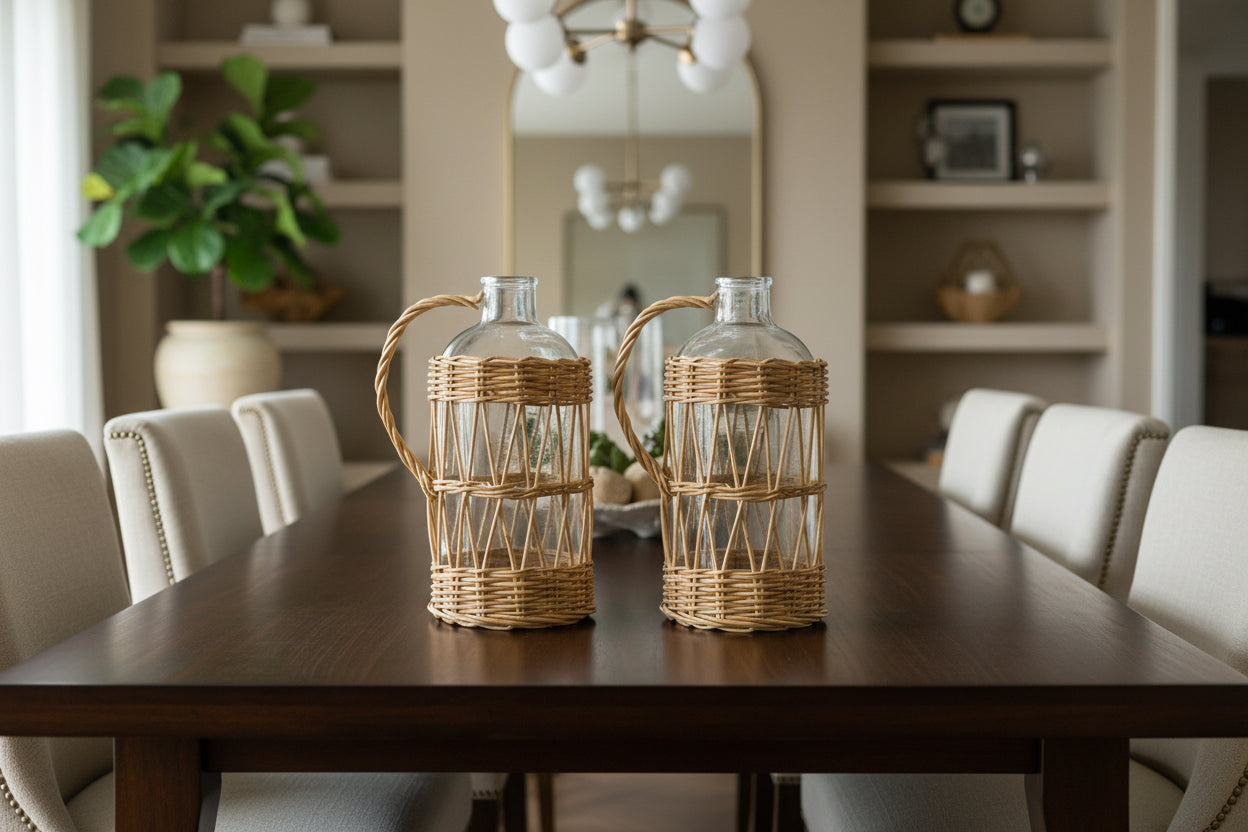 Glass Bottle w/ Unpeeled Willow Weave